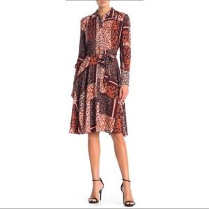 NANETTE LEPORE Floral Pintuck Patchwork Shirt Dress In Sangria size 6